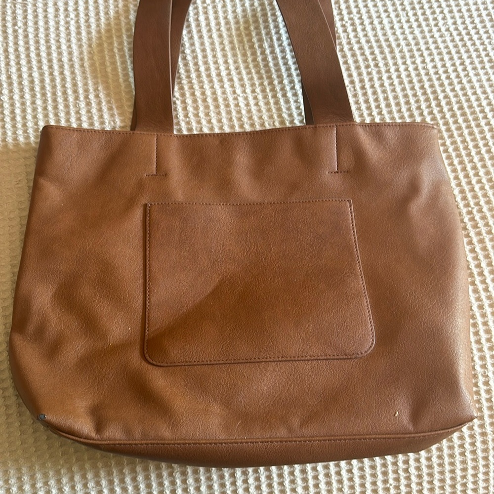 Fall brown faux leather tote bag.